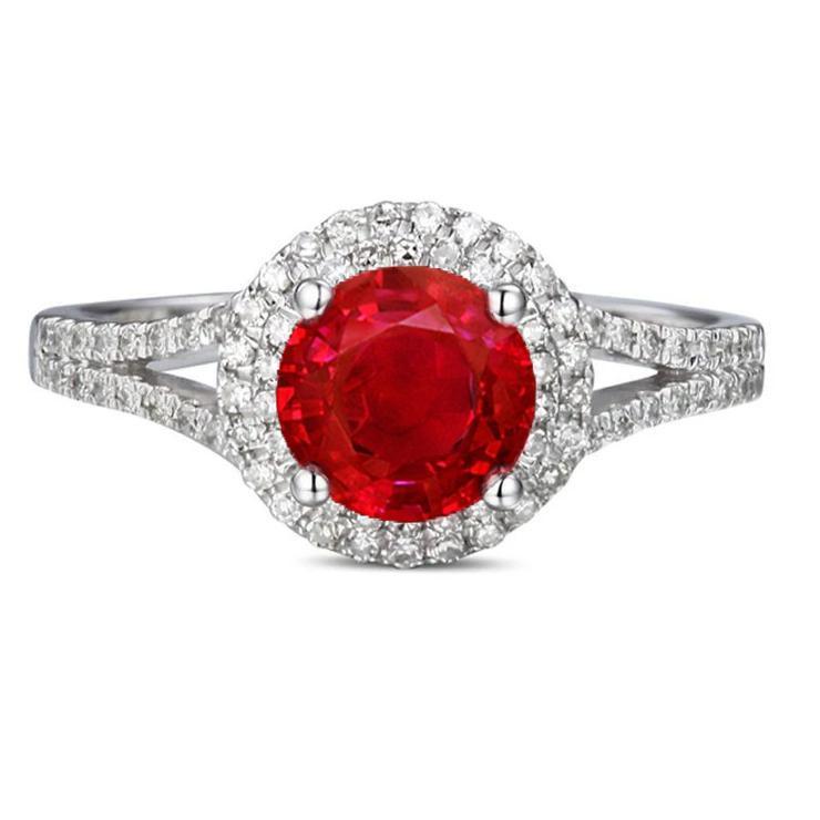 4.80 Kt Halo Red Rubin Mit Akzenten Diamant Ehering Weißgold 14K - harrychadent.de