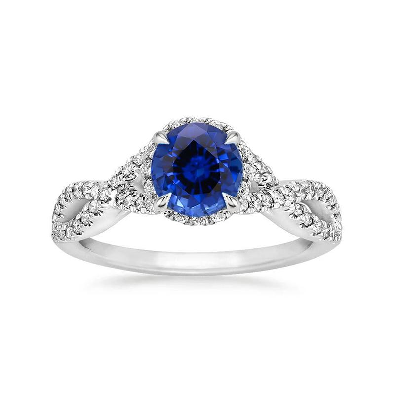 4.85 ct Sri Lanka Blauer Saphir Halo Aus der Erde Abgebauter Natürlicher Diamanten Ring Weißgold