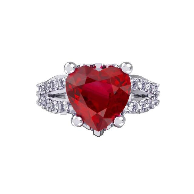 5 Karat Krappenset Roter Rubin im Herzschliff mit Diamantring Weißgold 14K - harrychadent.de