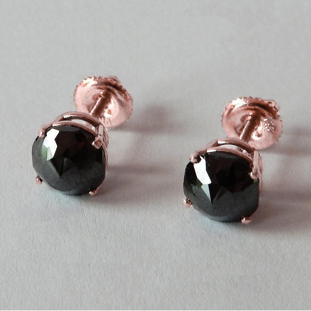 5 Karat Ohrstecker Kissen Schwarze Aus der Erde Abgebauter Natürlicher Diamanten Roségold 14K Finish