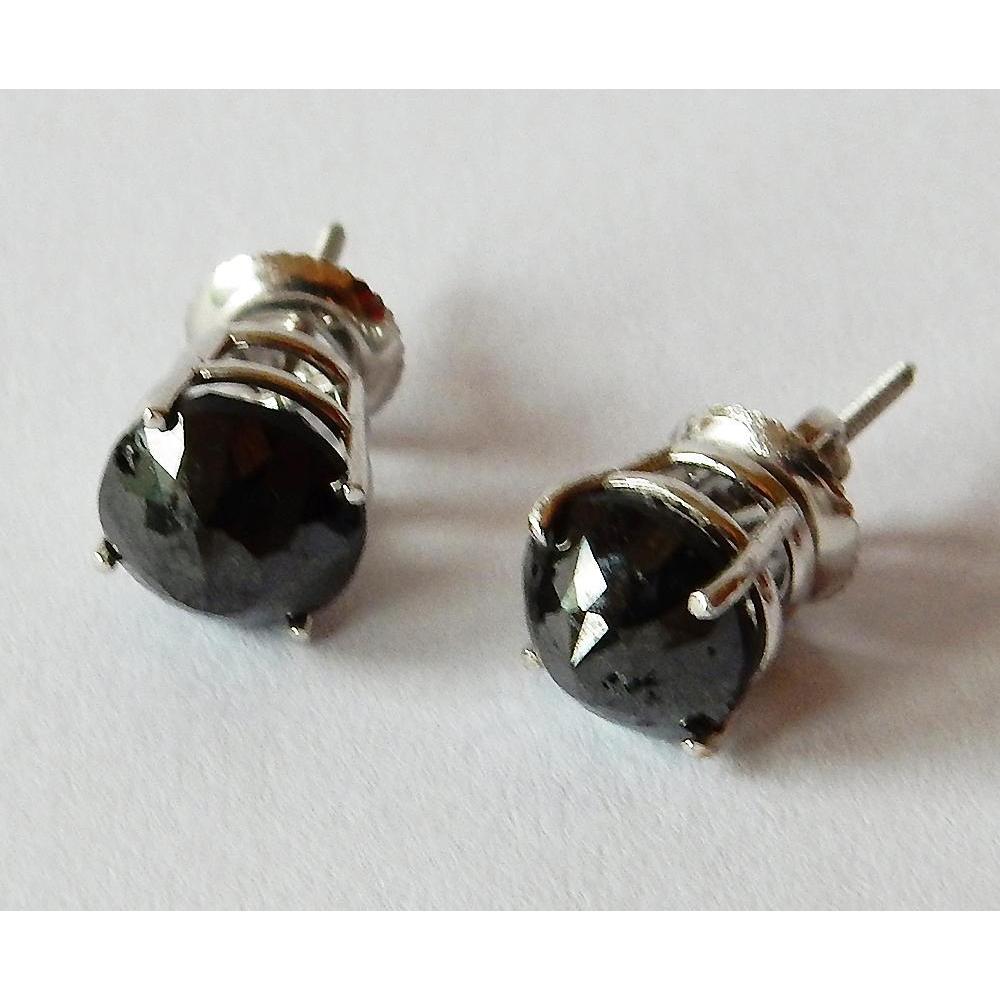 5 Karat Ohrstecker Rund Schwarze Aus der Erde Abgebauter Natürlicher Diamanten Schönes Weißgold-Finish