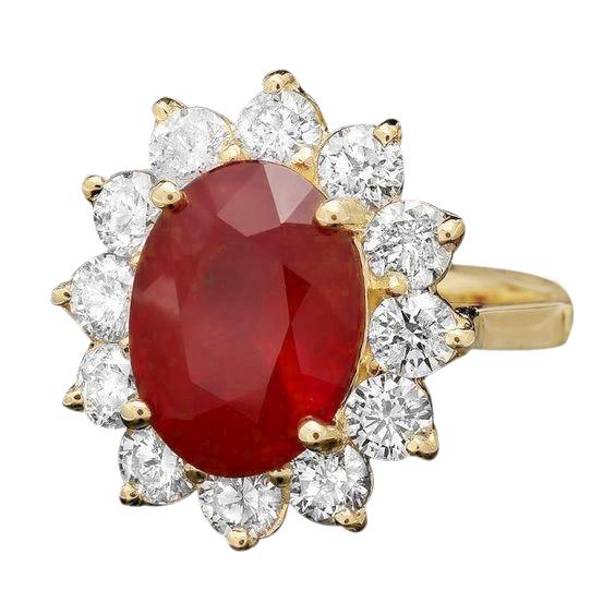 5 Kt Roter Rubin Aus der Erde Abgebauter Natürlicher Diamant Ehering 14K Gelbgold