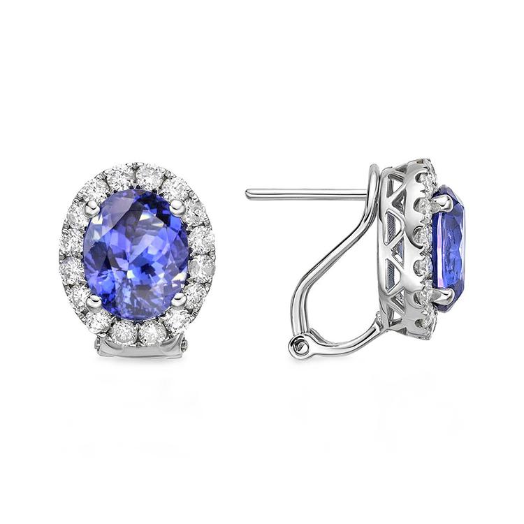 5,10 ct. Tansanit mit Aus der Erde Abgebauter Natürlicher Diamant Damen Ohrstecker Weißgold 14K