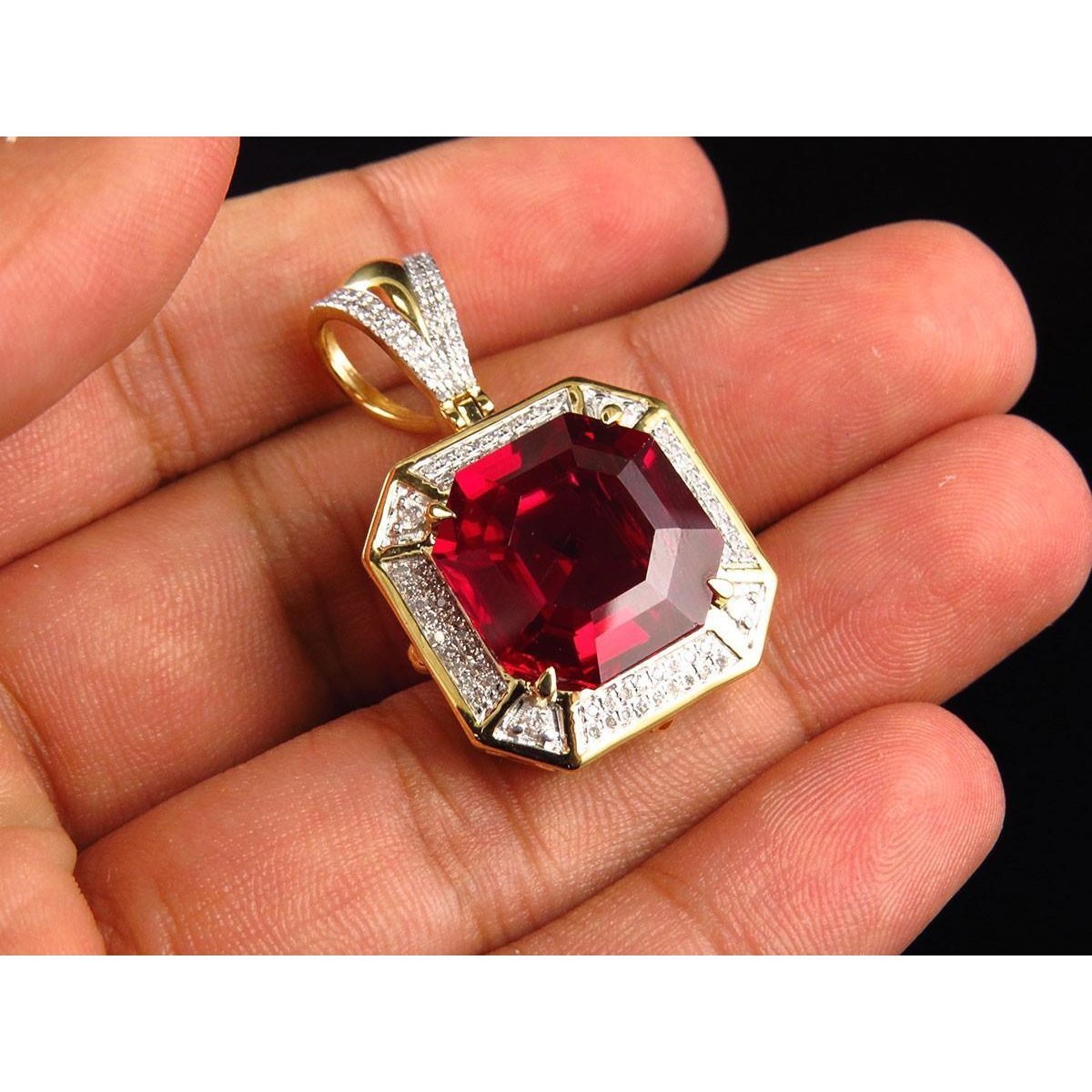5,40 Ct Asscher Form Roter Rubin und Diamant Halskette Anhänger - harrychadent.de