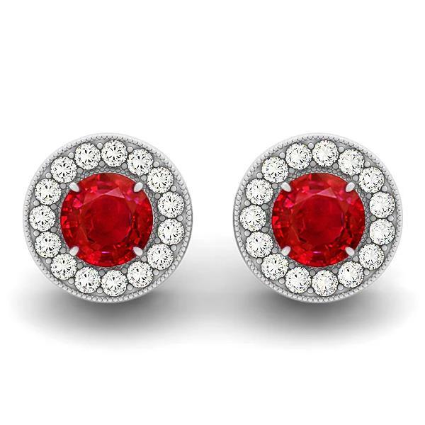 5,50 Karat Rubin im Rundschliff mit Diamanten Halo Ohrstecker - harrychadent.de