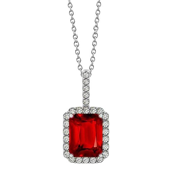 5,50 ct. Halskette mit Rubin & Diamant im Smaragdschliff Weißgold 14K - harrychadent.de