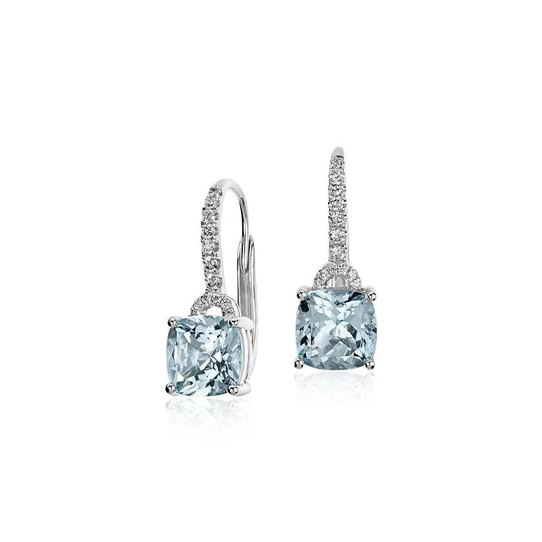 5.50 ct Aquamarin und Aus der Erde Abgebauter Natürlicher Diamanten Ohrringe 14K Gold