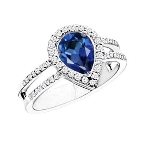 5.80 Karat Birne Ceylon Saphir & Aus der Erde Abgebauter Natürlicher Diamant Verlobungsring 14K Gold