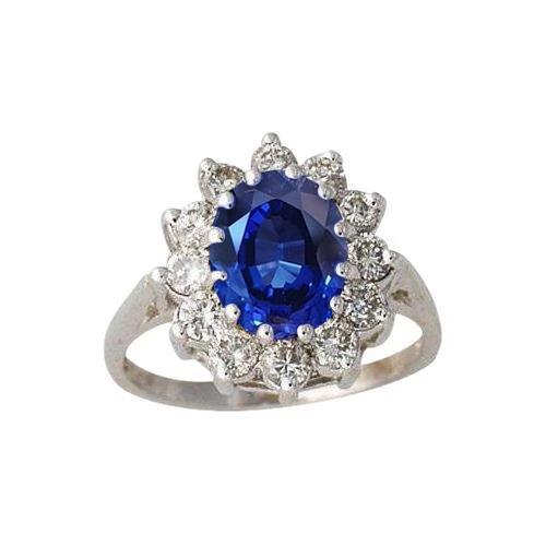 6 Karat Sri Lanka Blauer Saphir Aus der Erde Abgebauter Natürlicher Diamanten Ring 14K Weißgold