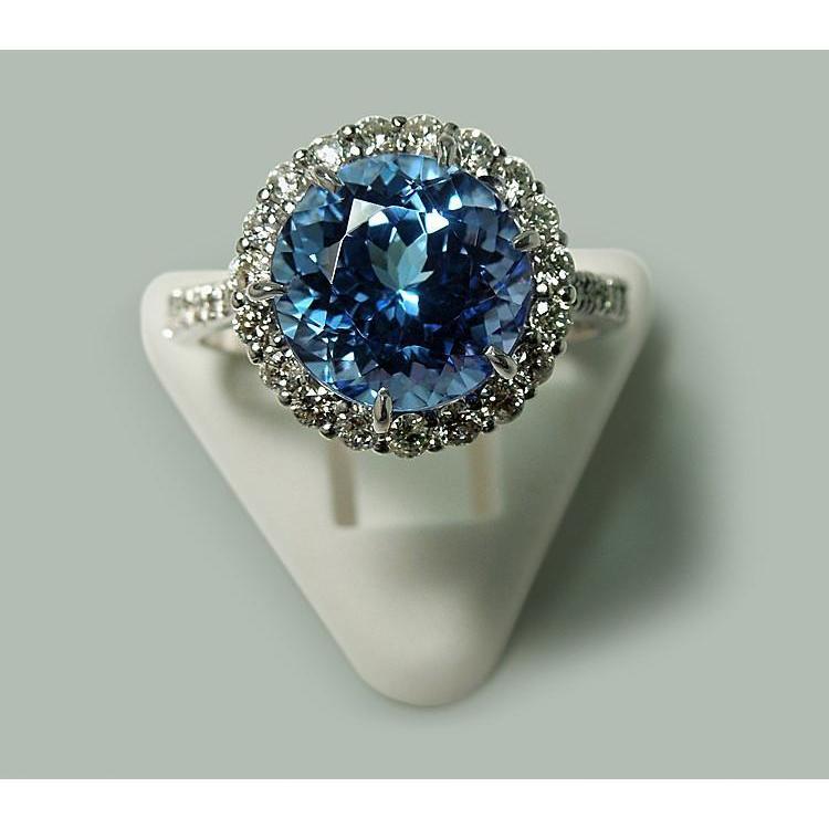 6 ct. Runder Tansanit & Aus der Erde Abgebauter Natürlicher Diamanten Solitär mit Akzenten Ring WG 14K