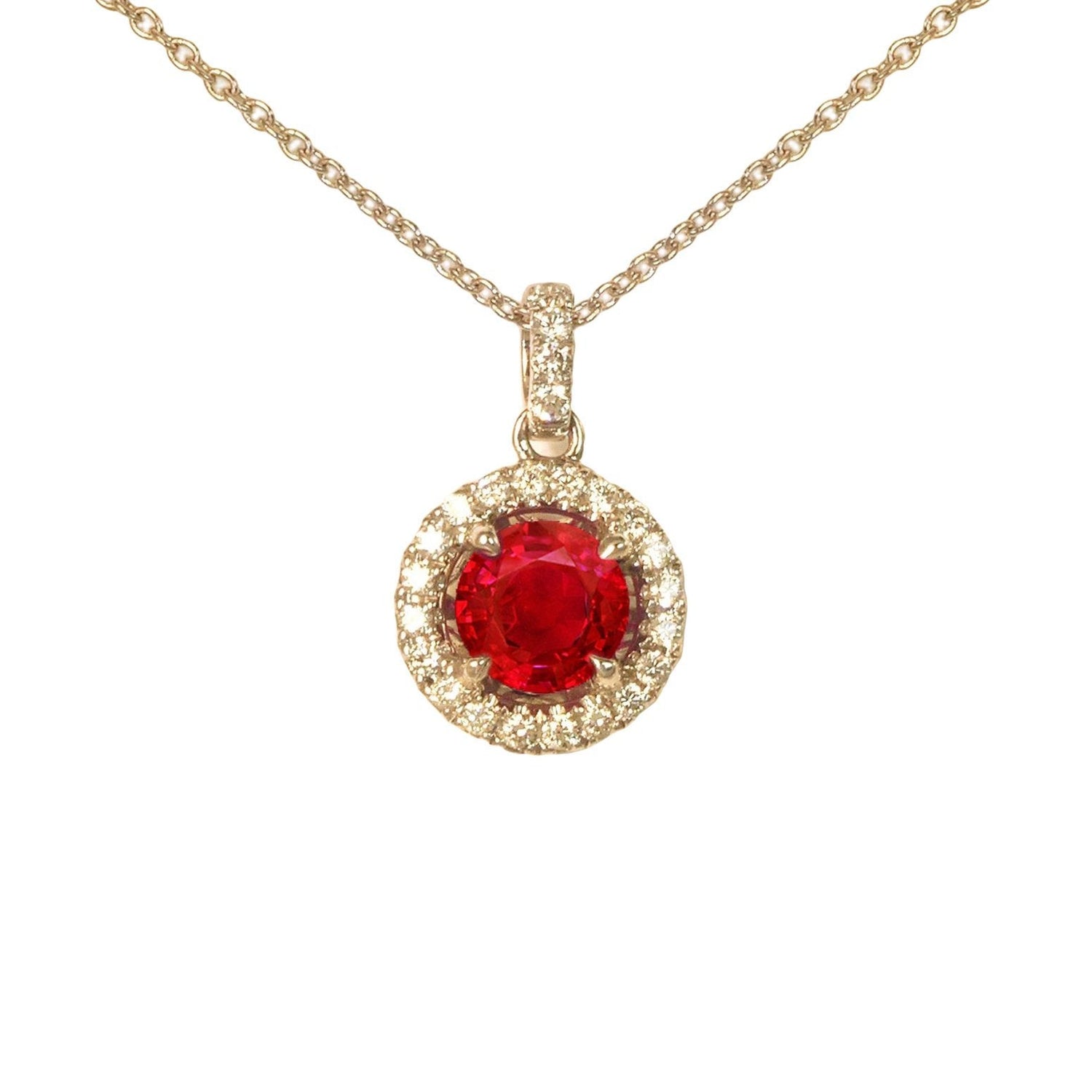 6,00 Karat Halskette mit Rubin und Diamanten im Rundschliff Yg 14K - harrychadent.de