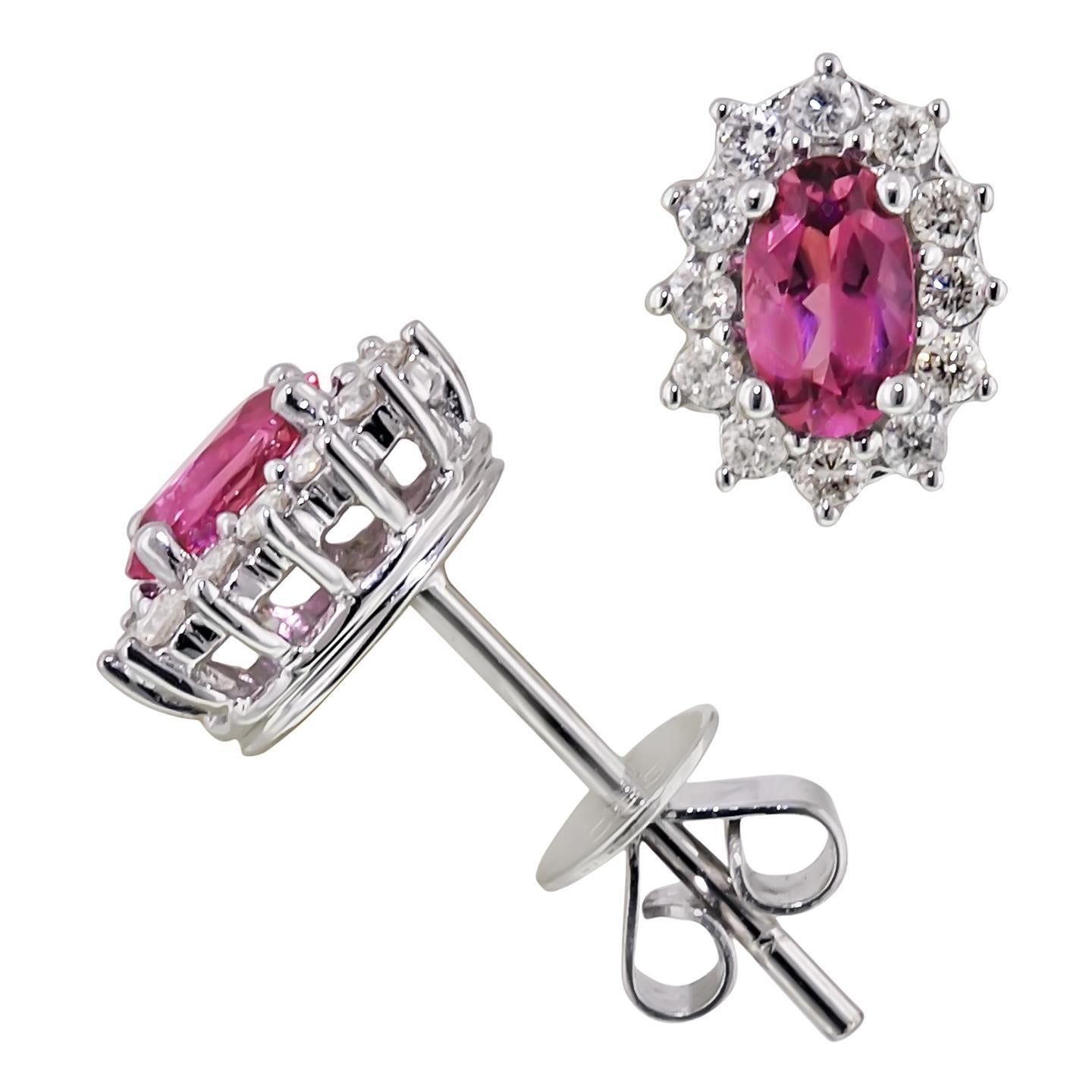 6,60 Karat Rosa Ovaler Turmalin & Diamant Cluster Halo Ohrstecker - harrychadent.de