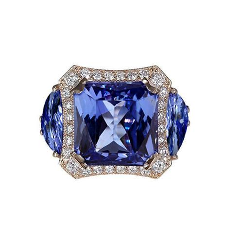 6,75 Karat Strahlender Tansanit und runde Aus der Erde Abgebauter Natürlicher Diamanten Fancy Ring Gold