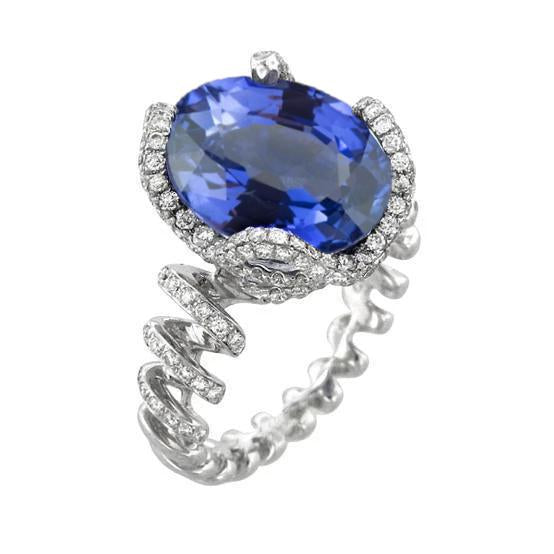 6.01 Karat Ovaler Ceylon Saphir Aus der Erde Abgebauter Natürlicher Diamanten Ring Weißgold 14K