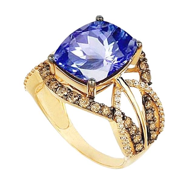 6.01 ct. Kissen Sri Lanka Blauer Saphir und Aus der Erde Abgebauter Natürlicher Diamanten Gelbgold 14K