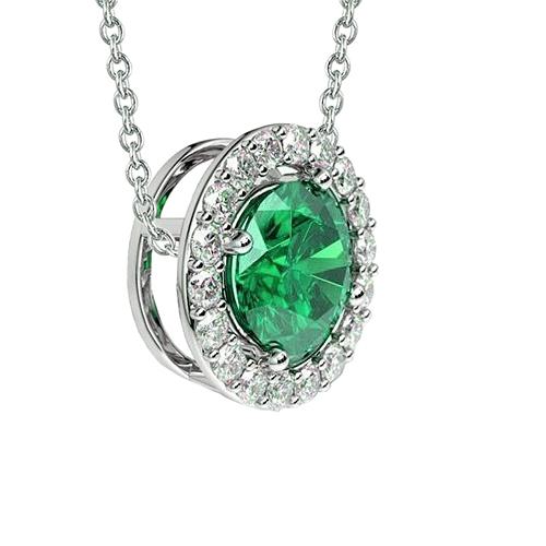 6.30 Karat Grüner Smaragd und Diamanten Anhänger Halskette 14K Gold Weiß - harrychadent.de