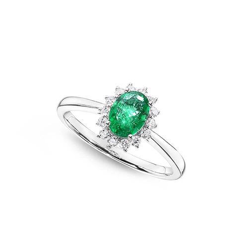 6.75 Karat Grüner Smaragd und Aus der Erde Abgebauter Natürlicher Diamanten Verlobungsring 14K Weißgold