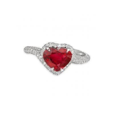 6.75 ct roter Rubin in Herzform mit Aus der Erde Abgebauter Natürlicher Diamantring Gold 14K