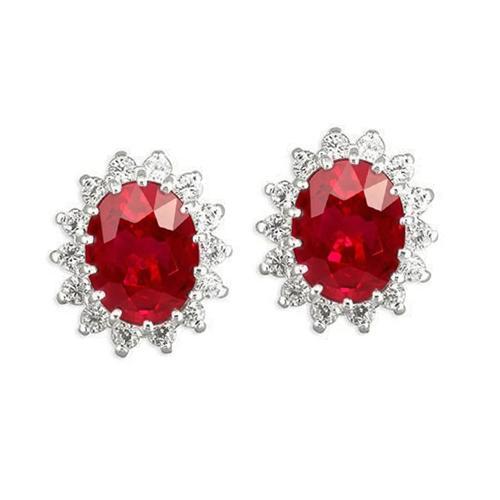 6.80 Karat Roter Rubin Mit Aus der Erde Abgebauter Natürlicher Diamanten Ohrstecker Halo Ohrringe Gold Weiß 14K
