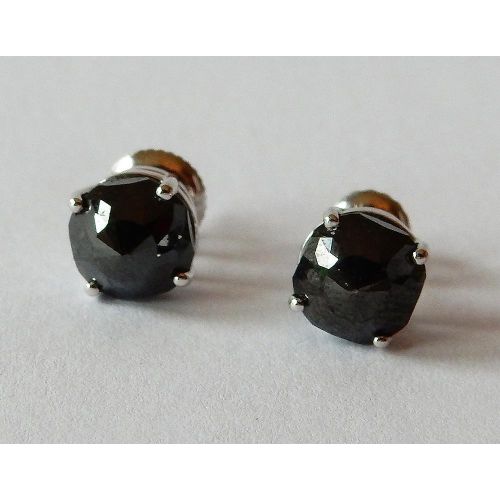 7 Karat Ohrstecker Kissen Schwarze Aus der Erde Abgebauter Natürlicher Diamanten Weißgold Finish