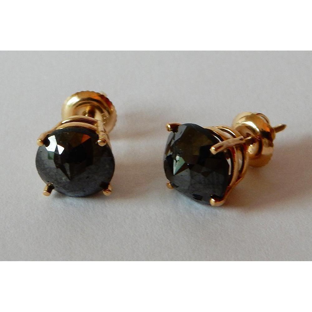 7 Karat Ohrstecker Rund Schwarze Aus der Erde Abgebauter Natürlicher Diamanten Gelbgold Finish