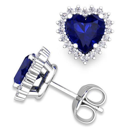 7 Kt Blauer Saphir & Runde Diamanten Damen Ohrstecker Weißgold - harrychadent.de