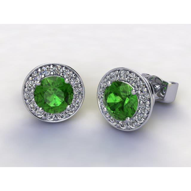 7,20 Karat runder grüner Turmalin-Aus der Erde Abgebauter Natürlicher Diamant-Ohrstecker Halo