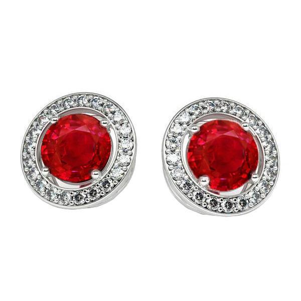 7.10 Karat Rubin und Aus der Erde Abgebauter Natürlicher Diamanten Damen Halo Ohrstecker Neu