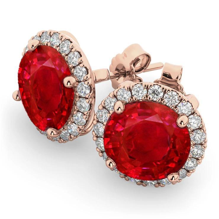 7.50 ct runder roter Rubin- und Halo-Diamant-Ohrstecker in Roségold - harrychadent.de