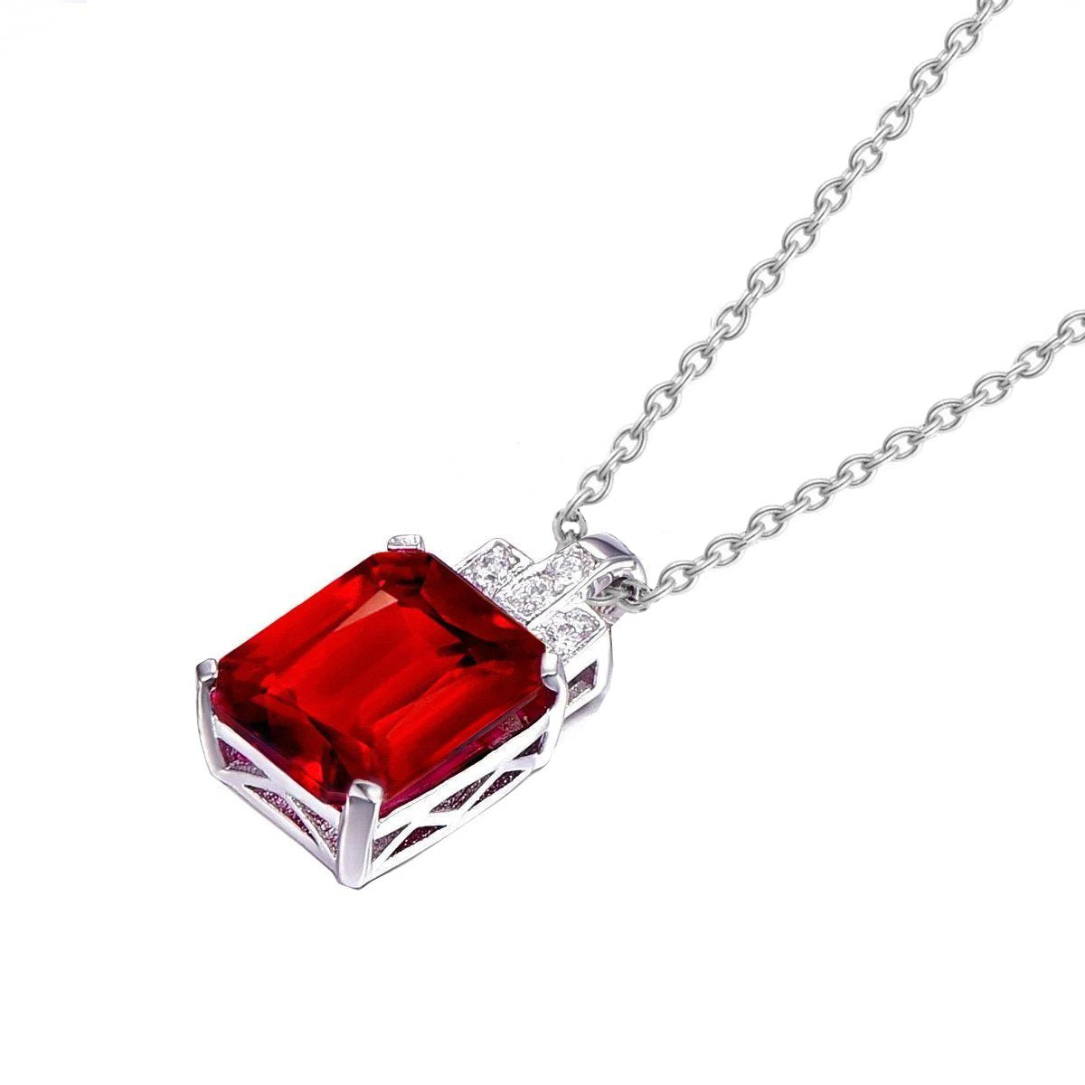 7.70 ct Rubin und Aus der Erde Abgebauter Natürlicher Diamanten Anhänger Halskette 14K Weißgold