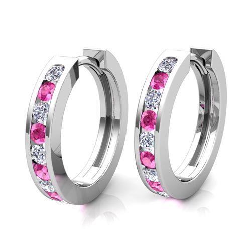 8 Karat Rosa Saphir Und Aus der Erde Abgebauter Natürlicher Diamant Lünette Set Creolen 14K