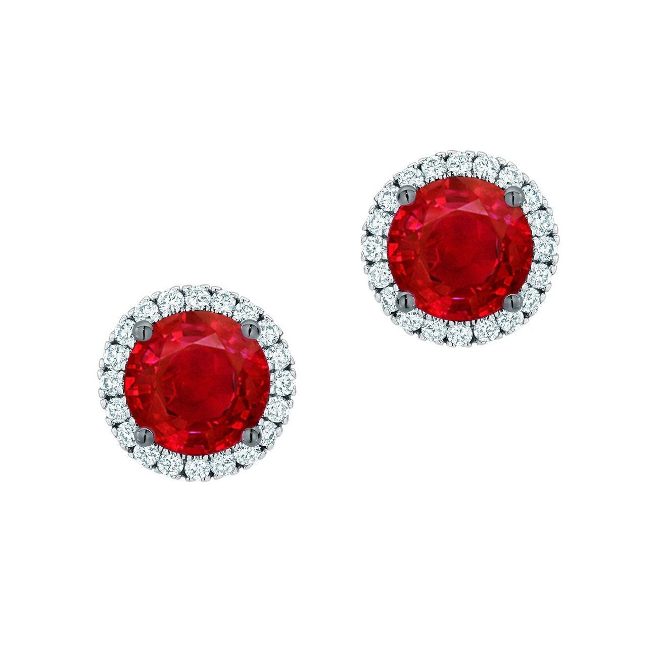 8 Karat runde Rubin-Aus der Erde Abgebauter Natürlicher Diamant-Halo-Ohrstecker Weißgold 14K