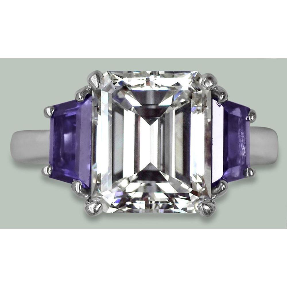 8 Kt. Smaragd Aus der Erde Abgebauter Natürlicher Diamant & Trapezoid Ceylon Saphir 3 Steine Ring Gold
