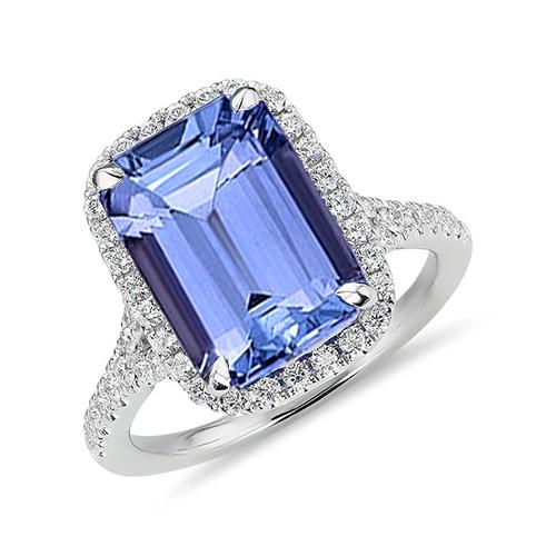 8,75 ct Smaragdform Tansanit mit runden Diamanten Ring Gold Neu - harrychadent.de