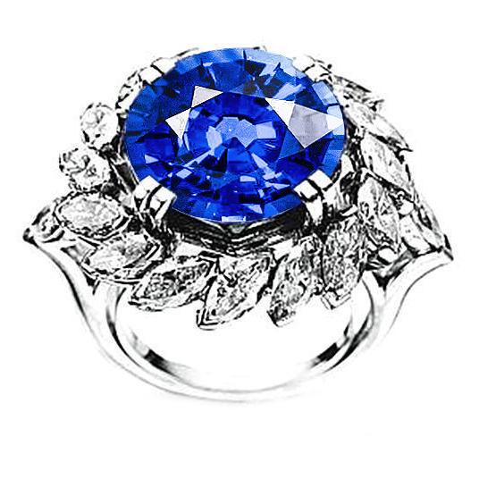 8.25 ct. Großer Sri Lanka Saphir und Marquise Aus der Erde Abgebauter Natürlicher Diamanten Ring