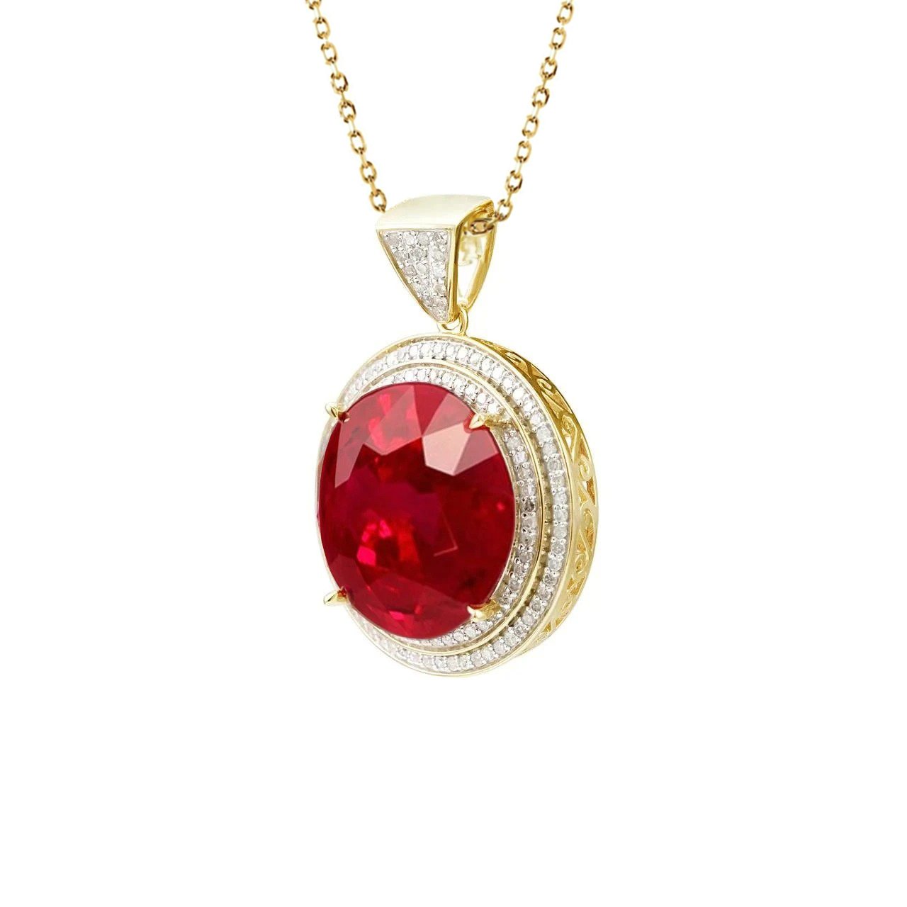 8.70 Karat Halskette mit Rubin und Diamanten im Rundschliff Yg 14K - harrychadent.de