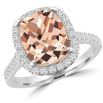 8.75 ct Funkelnd Morganit und Aus der Erde Abgebauter Natürlicher Diamanten Ring Weißgold 14K