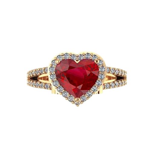 9 Kt Schöne Herzform Rubin Und Aus der Erde Abgebauter Natürlicher Diamant Ring Gelbgold