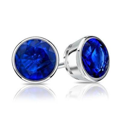 9 Kt großer blauer runder Saphir-Edelstein-Ohrstecker Weißgold - harrychadent.de