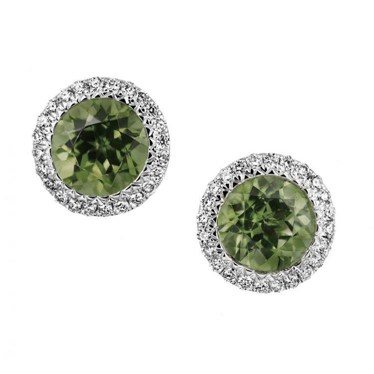 9.50 Ct Grüner Turmalin Aus der Erde Abgebauter Natürlicher Diamant Damen Ohrstecker Goldschmuck