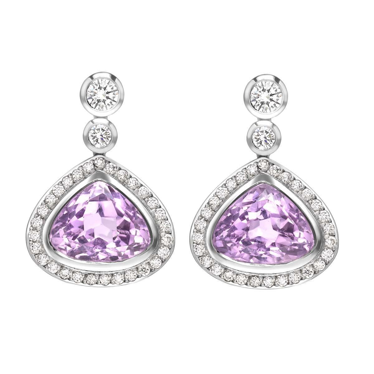 9.62 Kt Rosa Kunzit Und Aus der Erde Abgebauter Natürlicher Diamant Dangle Damen Ohrring Weißgold 14K