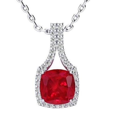 Anhänger Halskette 13.40 ct Roter Rubin Mit Aus der Erde Abgebauter Natürlicher Diamanten Weißgold 14K Neu