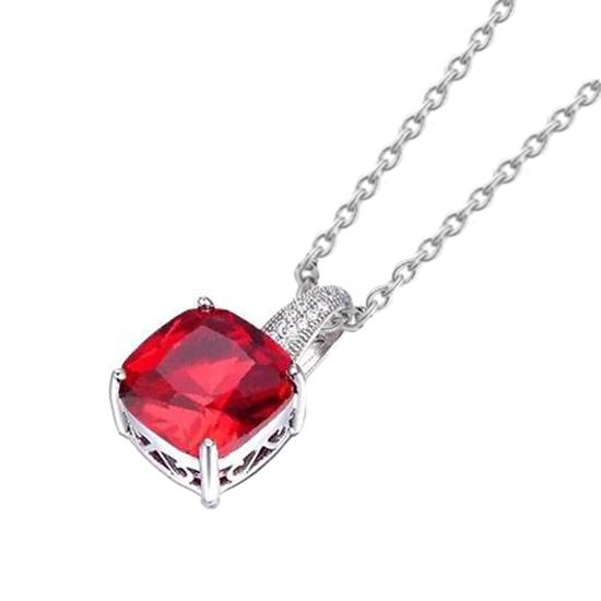 Anhänger Halskette 6,75 ct. Rubin und Aus der Erde Abgebauter Natürlicher Diamanten Weißgold 14K