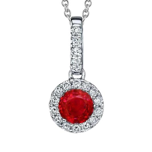 Anhänger Halskette Rundschliff 6.80 ct. Rubin und Aus der Erde Abgebauter Natürlicher Diamanten Gold Weiß 14K