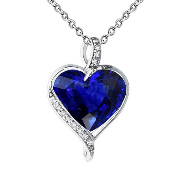 Anhänger mit herzblauem Saphir und runder Aus der Erde Abgebauter Natürlicher Diamanthalskette 2,75 Karat