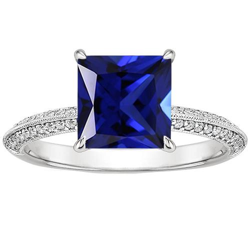 Antik-Stil Gold Diamant & Prinzessin Blauer Saphir Ring 4,50 Karat - harrychadent.de