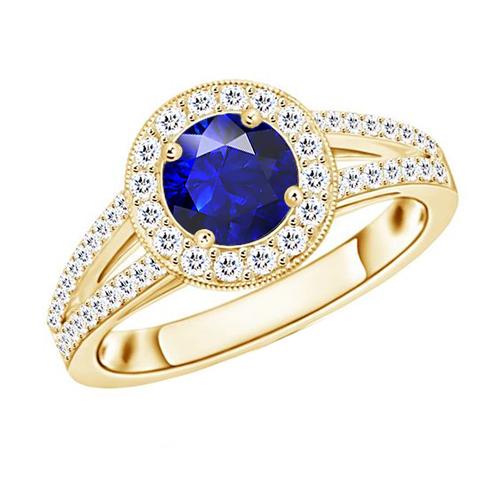 Antiker Diamant Halo Ring 3 Karat runder blauer Saphir Schmuck - harrychadent.de