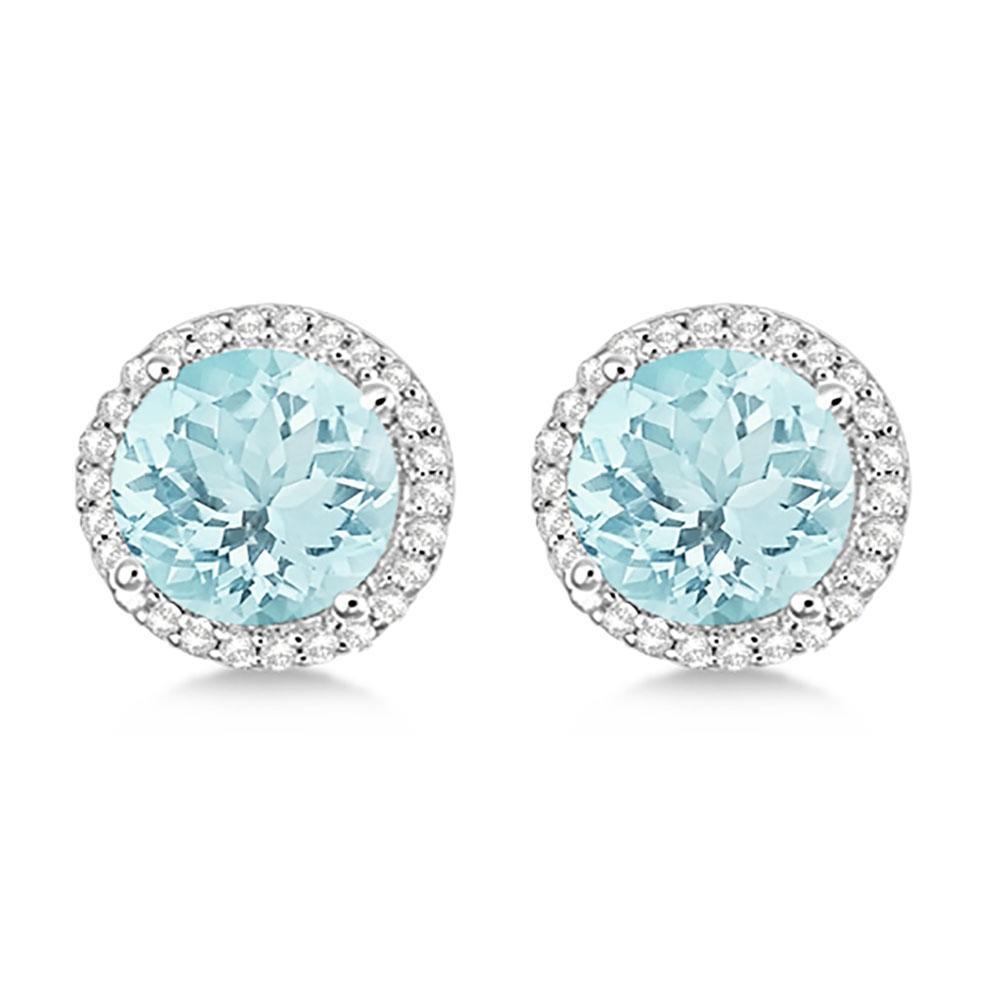 Aquamarin Halo Aus der Erde Abgebauter Natürlicher Diamant Ohrstecker 7,52 Karat Weißgold 14K