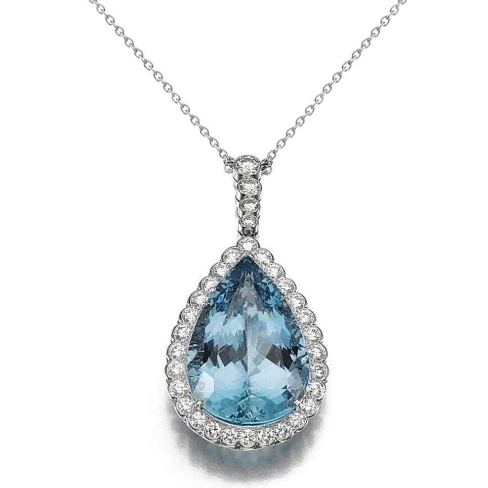 Aquamarin mit Diamanten 12,75 ct Anhänger mit Kette Weißgold 14K - harrychadent.de
