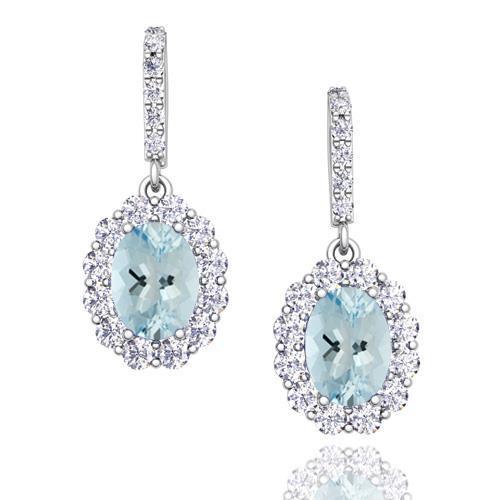 Aquamarin mit Aus der Erde Abgebauter Natürlicher Diamanten 4.84 ct Ohrhänger Weißgold 14K